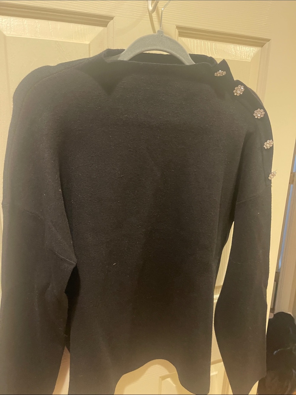 Black womans Button-Shoulder Sweater with bling